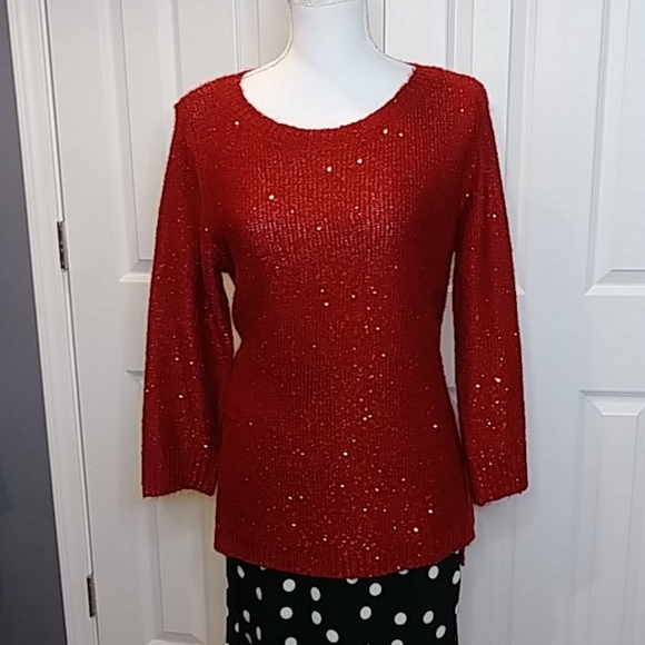 Anne Klein Sweaters - Anne Klein Red Crew Neck Sweater w Sequins Large